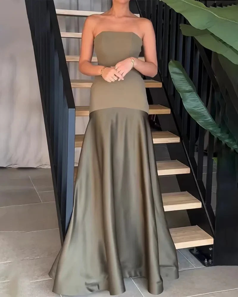 Nadine | Chic Stropplös Maxiklänning Dam – Lapptäckdesign För Eleganta Tillfällen 2