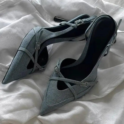 Maureen | Eleganta Blå Spetsiga Tå Slingbackskor – För Stil Och Komfort 4