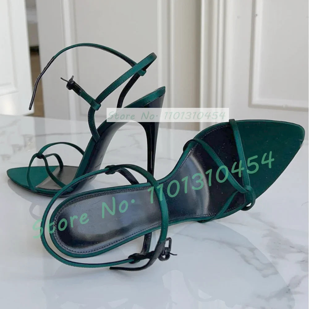 Maribelle | Eleganta Grön Satin Sandaler Dam med Tvärrem 6