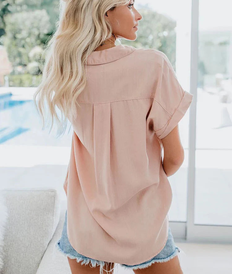 Women's Blouse White Size M Cotton Relaxed Fit Summer Top-3