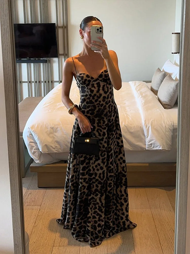 Pristina | Elegant Leopardmönstrad Långklänning Dam – För Fest och Tillfällen 2