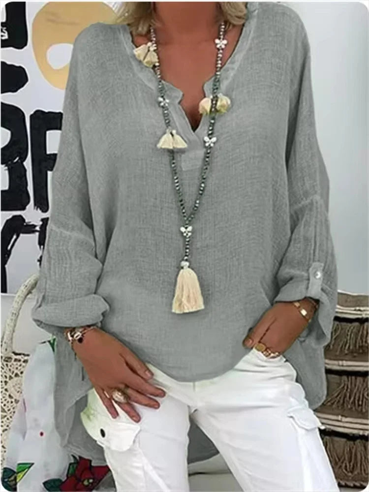 Women's Oversized Blouse White Size M Cotton - Airy Summer Top for Women-6