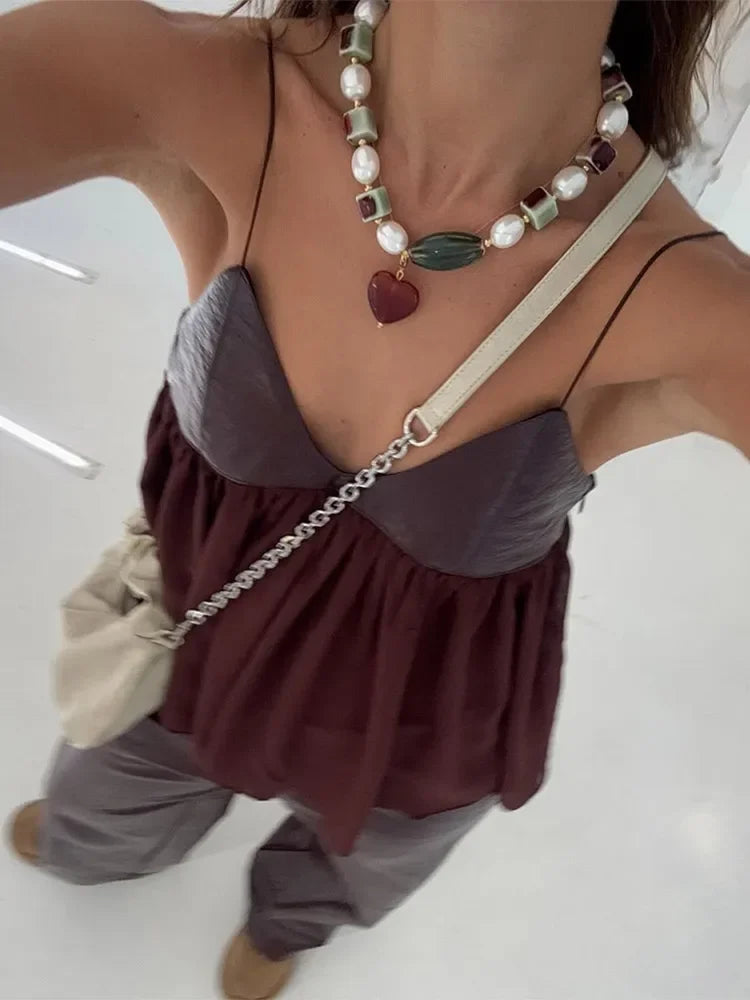 Githa | Elegant Bourgogne Ruffle Crop Topp För En Feminin Look 6