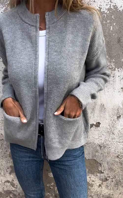 Odile | Tidlös Stickad Bomullsjacka Med Blixtlås För Elegant Stil-1