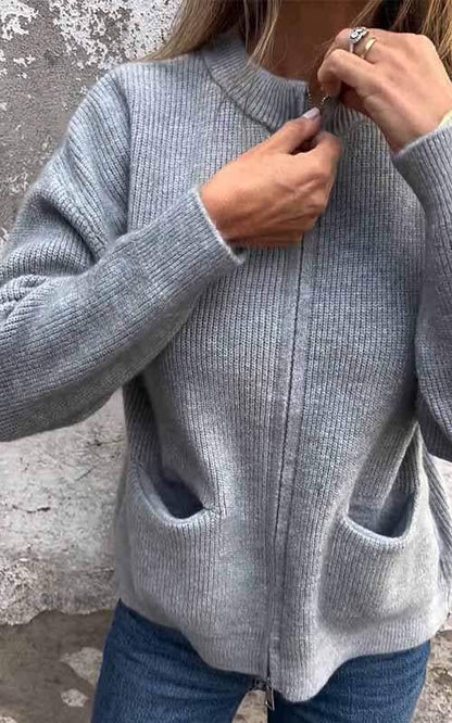 Odile | Tidlös Stickad Bomullsjacka Med Blixtlås För Elegant Stil-2