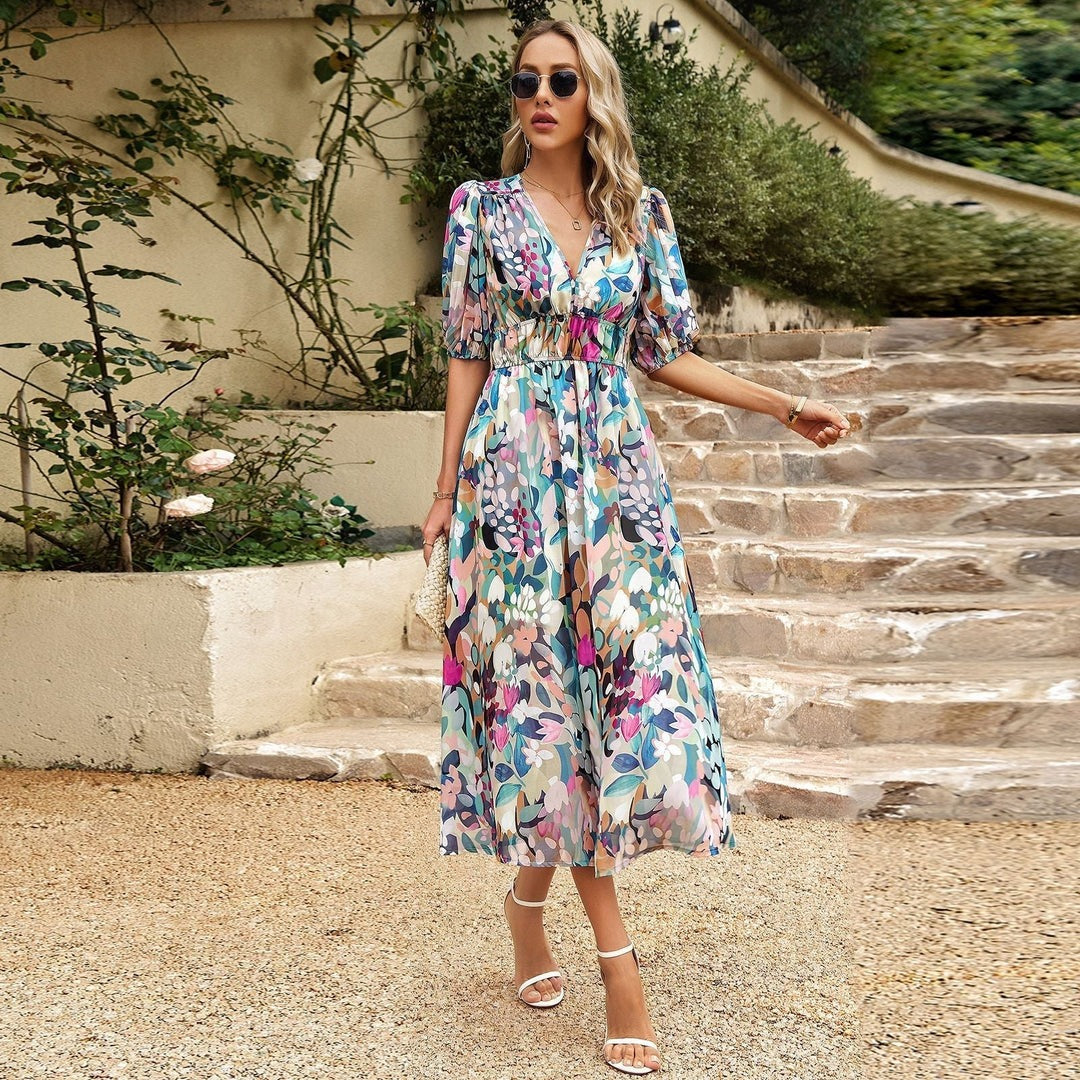 Amelia | Elegant Svart Midiklänning Dam – V-hals För Tidlös Stil 3