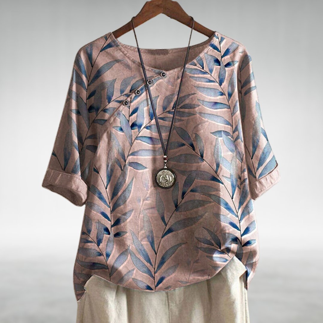 Variant image for Women's Blouse Blue Size M Cotton Blend, Airy Summer Top with Asymmetrical Button Closure-20
