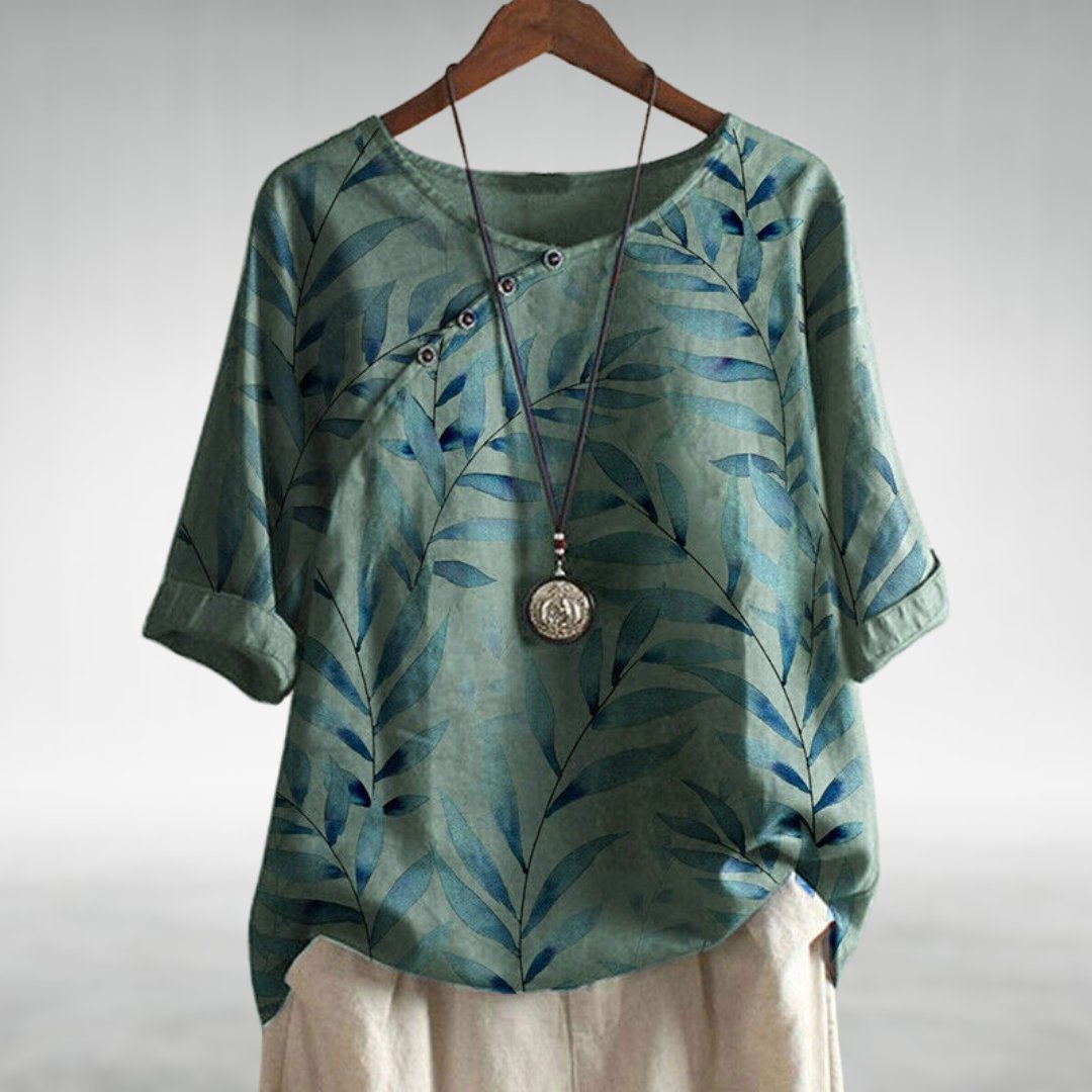 Women's Blouse Blue Size M Cotton Blend, Airy Summer Top with Asymmetrical Button Closure-4