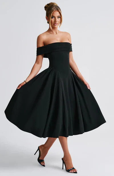 Olivia | Elegant Off-Shoulder Veckad Midiklänning Dam – För Nyårsfirande 7