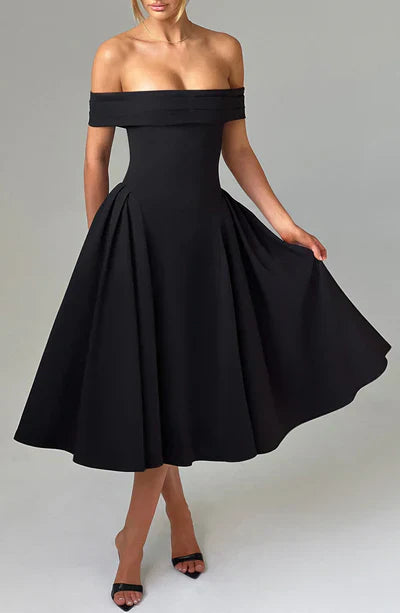 Olivia | Elegant Off-Shoulder Veckad Midiklänning Dam – För Nyårsfirande 5