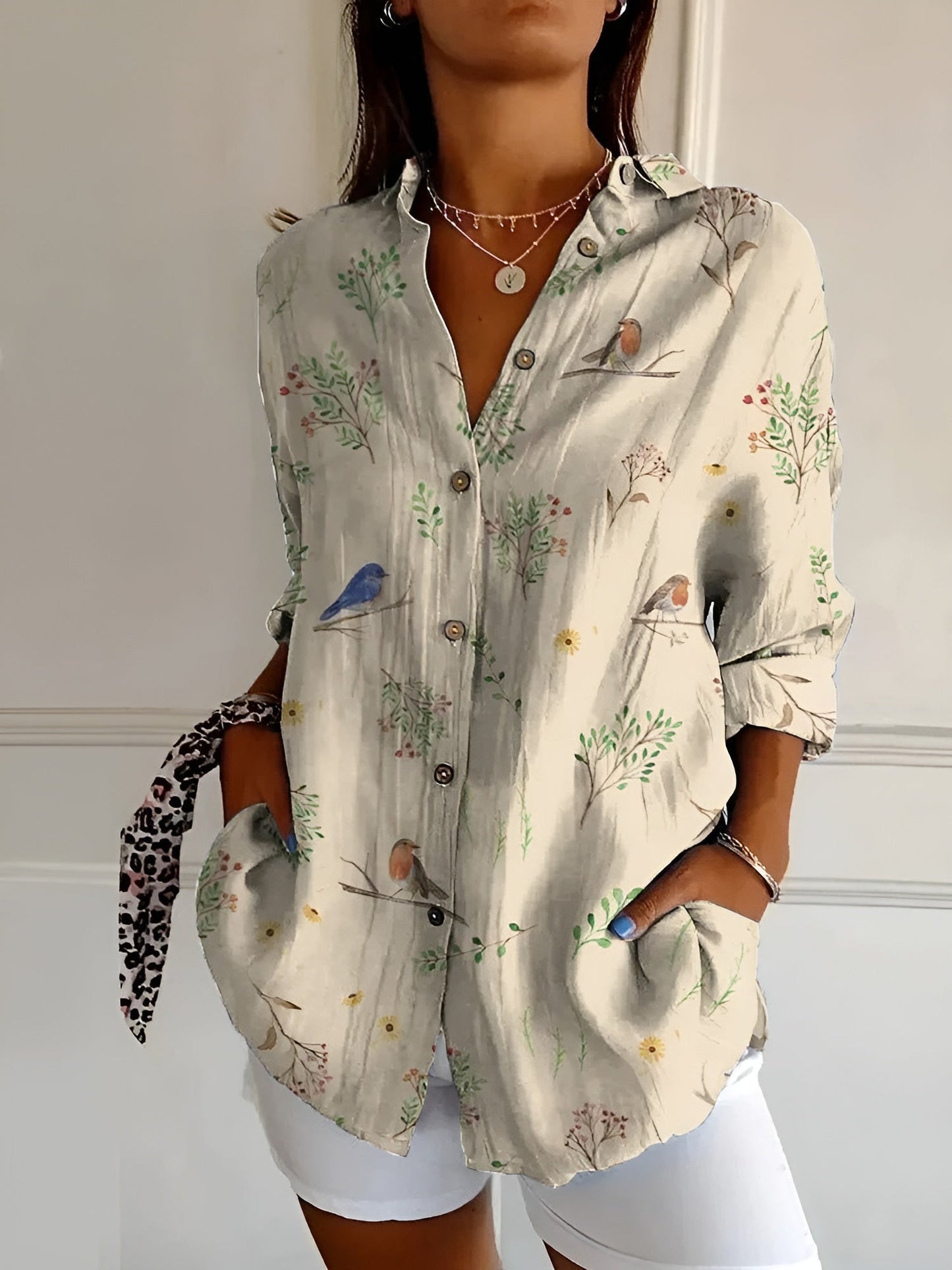 Variant image for Women's Blouse Green Size S-5XL Cotton Plus Size Summer Tops-4