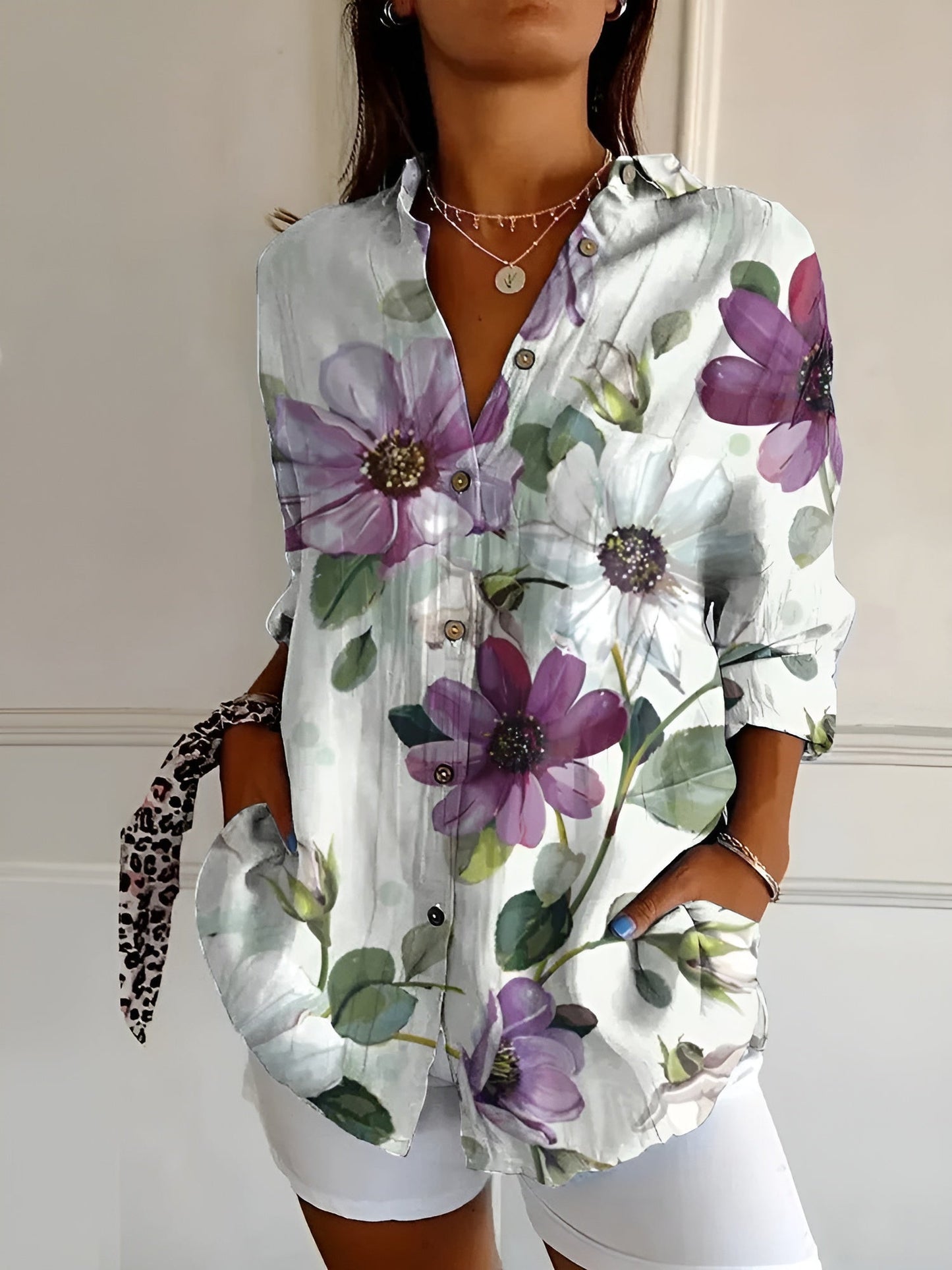 Variant image for Women's Blouse Green Size S-5XL Cotton Plus Size Summer Tops-19