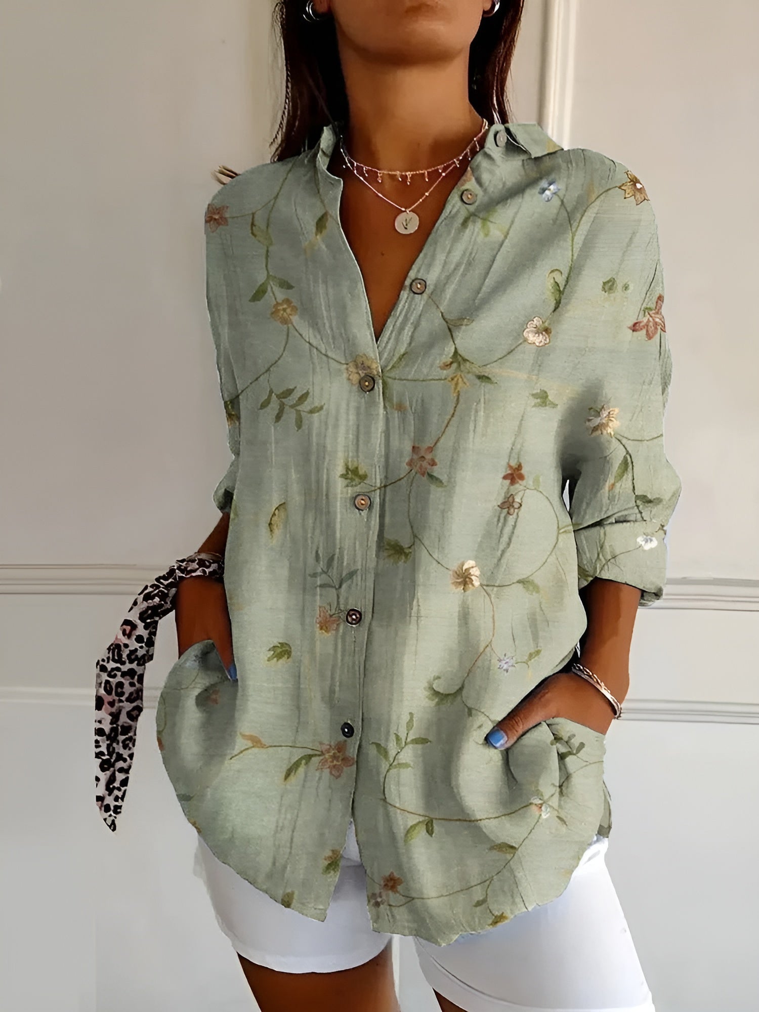 Variant image for Women's Blouse Green Size S-5XL Cotton Plus Size Summer Tops-27