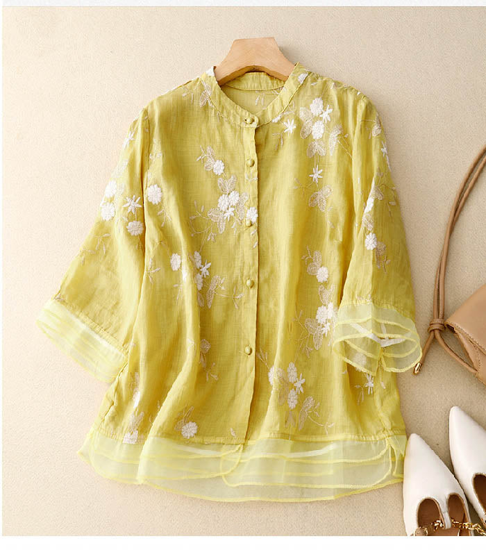 Variant image for Women's Blouse Beige Size M Airy Fabric with Embroidered Details-16