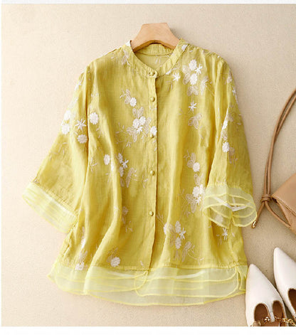 Variant image for Women's Blouse Beige Size M Airy Fabric with Embroidered Details-16